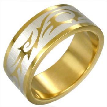 Prsten zlaté barvy - TRIBAL SYMBOL - Velikost: 65