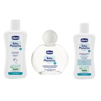 chicco Sada Baby Moments 1 tělová koupel 200 ml, šampon 200 ml, kolínská voda 100 ml