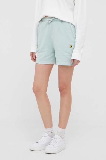 Bavlněné šortky Lyle & Scott tyrkysová barva, hladké, high waist