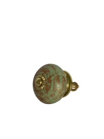 Vintage zelená úchytka z keramiky se zlatými kovovými detaily – Ø 4*4 cm 64480