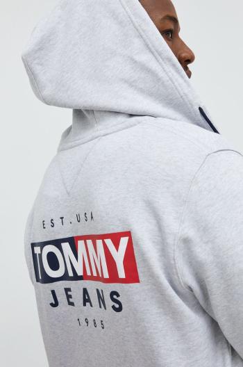 Bavlněná mikina Tommy Jeans pánská, šedá barva, s potiskem