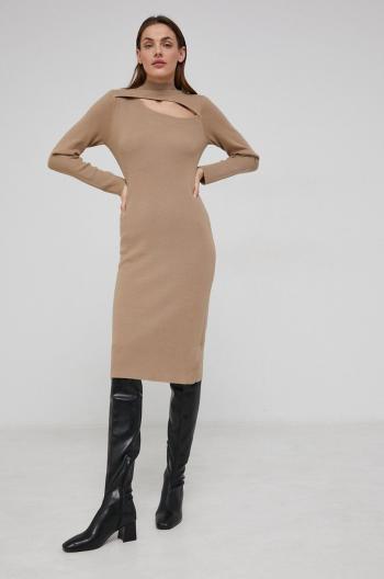 Vlněné šaty Answear Lab hnědá barva, mini, jednoduché