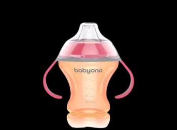 BabyOno Hrnek netekoucí s měkkým náustkem Natural Nursing oranžová 180 ml