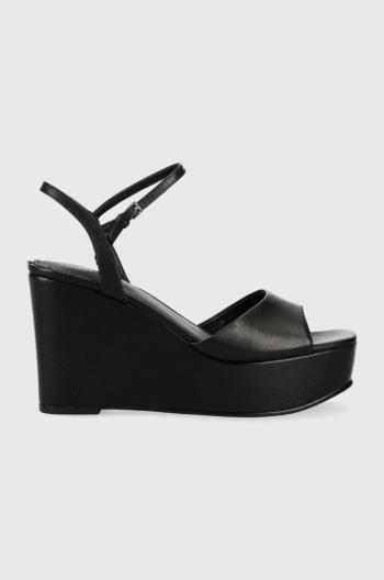 Kožené sandály Guess ZIONE2 dámské, černá barva, na klínku