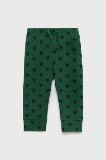 Dětské bavlněné kalhoty GAP x Disney zelená barva, s potiskem