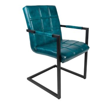 Tyrkysová kožená jídelní židle s područkami Finnio - 51*62*89 cm 50715