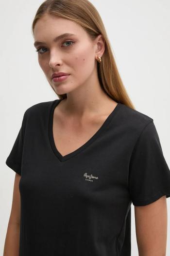 Bavlněné tričko Pepe Jeans FIORE V NECK černá barva, PL505948