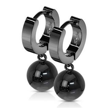 Šperky4U Černé ocelové náušnice - kroužky s kuličkami - OPN1547-K