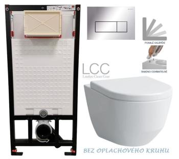 DEANTE Podomítkový rám, pro závěsné WC mísy + SLIM tlačítko chrom + WC LAUFEN PRO LCC RIMLESS + SEDÁTKO CST_WC01 051P LP2