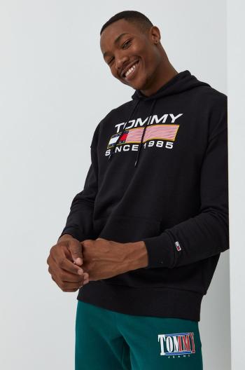 Bavlněná mikina Tommy Jeans pánská, černá barva, s aplikací