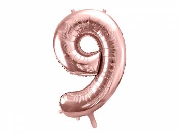 PartyDeco Fóliový balónek narozeninové číslo 9 - růžovo-zlatý