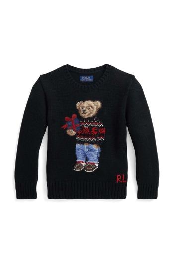 Dětský bavlněný svetr Polo Ralph Lauren černá barva, lehký