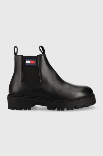 Kožené kotníkové boty Tommy Jeans Heritage Branding Chelsea Boot pánské, černá barva