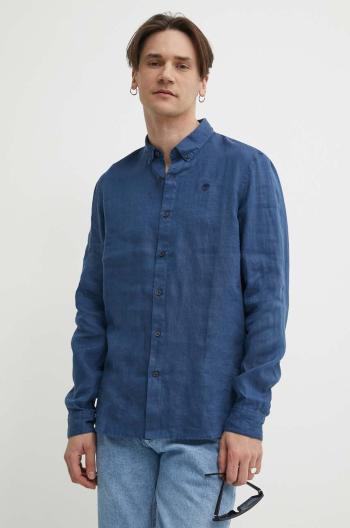 Lněná košile Timberland slim, s límečkem button-down, TB0A2DC32881