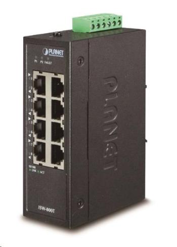 Planet ISW-800T, switch, 8x 10/100Base-TX, ESD, DIN, IP30, -40~75°C