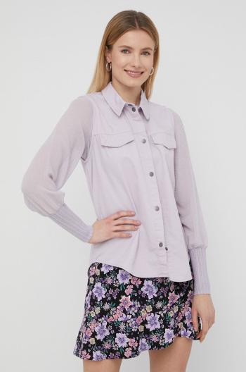 Bavlněné tričko JDY dámská, fialová barva, regular, s klasickým límcem
