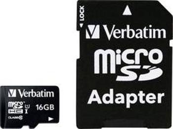 Paměťová karta microSDHC, 16 GB, Verbatim MICRO SDHC 16GB CL 10 ADAP, Class 10, vč. SD adaptéru