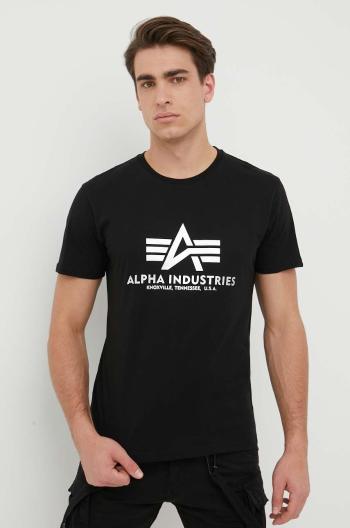 Bavlněné tričko Alpha Industries Basic T-Shirt Foil Print černá barva, s potiskem, 100501FP.530