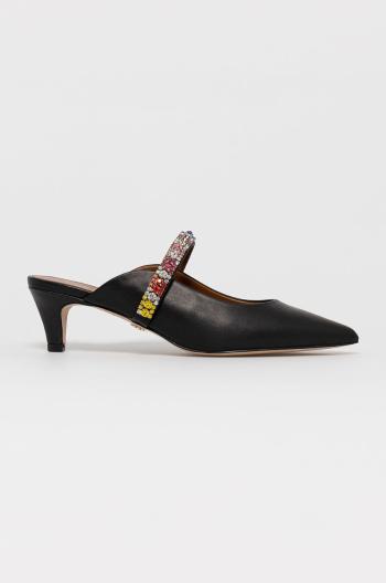 Kožené pantofle Kurt Geiger London dámské, černá barva, na podpatku