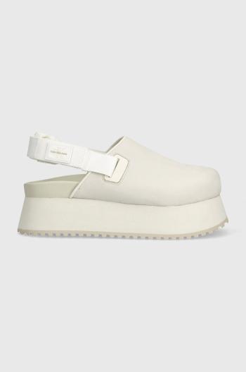 Pantofle Calvin Klein Jeans SLING CLOSE TOE FLATFORM BTW dámské, béžová barva, na platformě, YW0YW01439