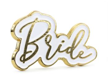 PartyDeco Odznak - Bride bělozlatý