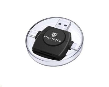 Viking OTG čtečka paměťových karet SD a Micro SD 4v1 s koncovkou APPLE Lightning / Micro USB / USB 3.0 / USB-C, černá