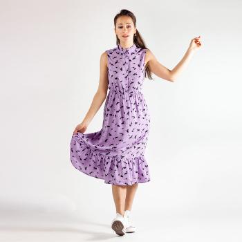 Fialové květované midi šaty Pcbabylon – L