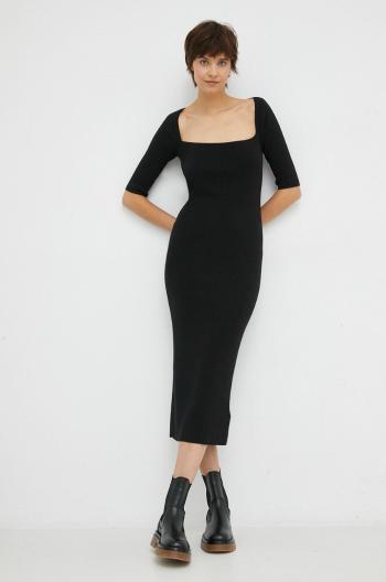 Šaty z vlněné směsi Calvin Klein černá barva, midi