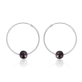 JwL Luxury Pearls Stříbrné náušnice kruhy s pravými černými perlami JL0632