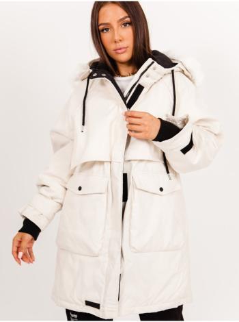 Krémová dámská bunda s kapucí Beige Fur Waterproof Parka Oversized