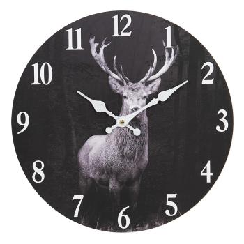 Černé nástěnné hodiny s jelenem Deer – Ø 34*4 cm / 1*AA 6KL0762
