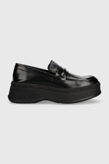 Kožené mokasíny Calvin Klein PITCHED LOAFER W/HW dámské, černá barva, na platformě, HW0HW01817