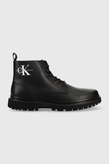 Kožené boty Calvin Klein Jeans Lug Mid Laceup Boot pánské, černá barva