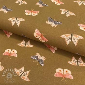 Úplet Night butterflies light brown digital print ORGANIC