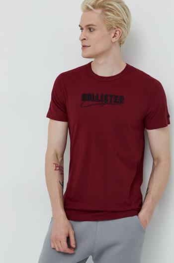 Bavlněné tričko Hollister Co. vínová barva, s aplikací