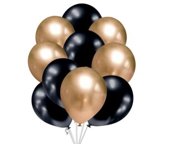 Balónky chromové zlaté a grafitově černé 10 ks 30 cm mix - Amscan