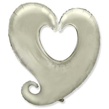 Balón foliový  srdce zatočené - stříbrné 90 cm (8595596314966)