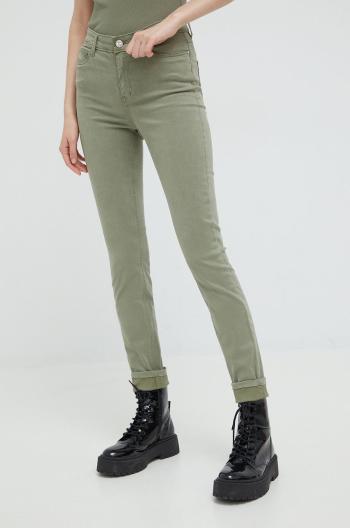 Kalhoty Guess dámské, zelená barva, přiléhavé, medium waist