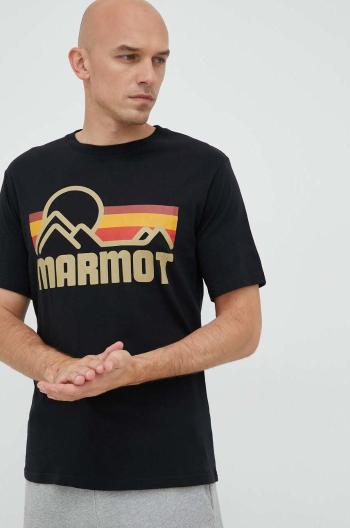 Bavlněné tričko Marmot černá barva, s potiskem