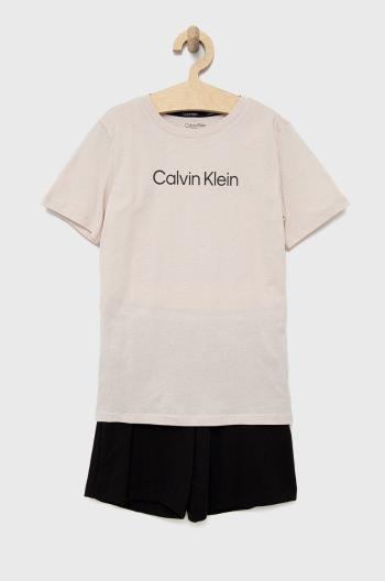 Dětské bavlněné pyžamo Calvin Klein Underwear šedá barva, s potiskem