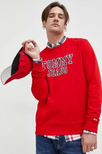 Bavlněná mikina Tommy Jeans pánská, červená barva, s potiskem