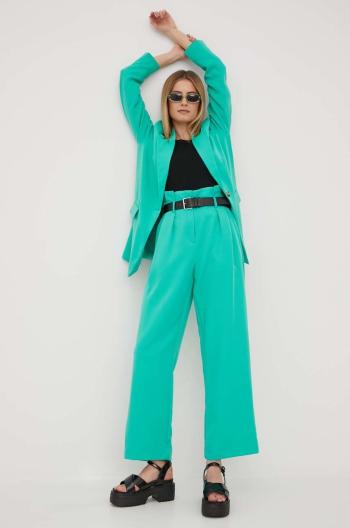 Kalhoty Vero Moda dámské, zelená barva, jednoduché, high waist