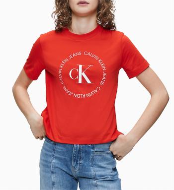 Calvin Klein Calvin Klein dámské červené tričko ROUND LOGO STRAIGHT TEE