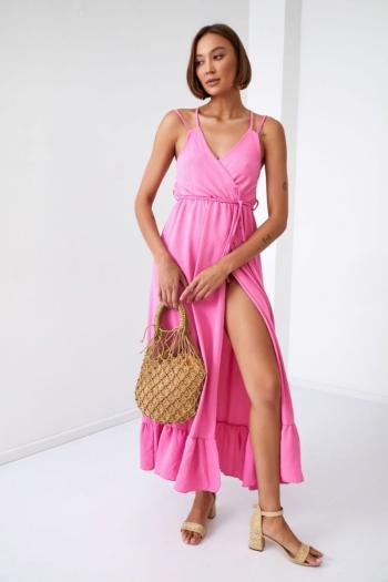 Růžové zavinovací šaty na ramínka 8957