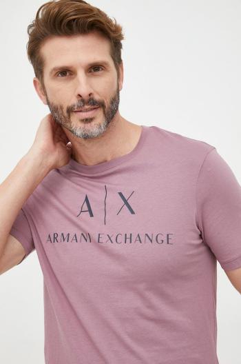 Bavlněné tričko Armani Exchange fialová barva, s potiskem