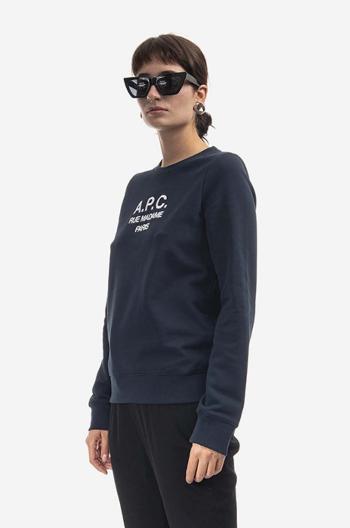 Bavlněná mikina A.P.C. Sweat Tina COEZD-F27561 MARINE dámská, tmavomodrá barva, s aplikací