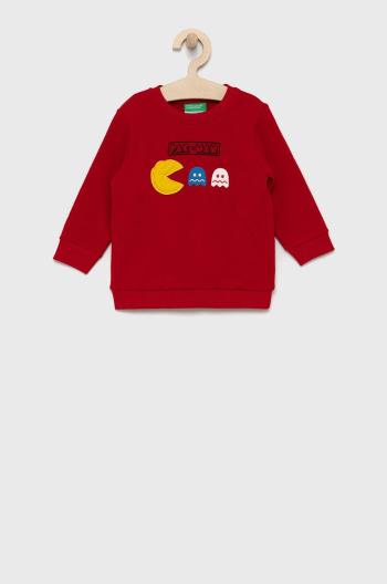 Dětská bavlněná mikina United Colors of Benetton červená barva, s aplikací