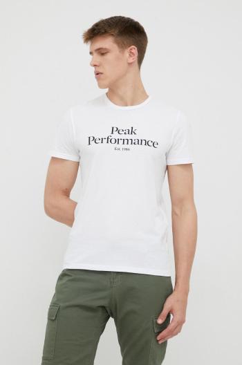 Bavlněné tričko Peak Performance bílá barva, s potiskem