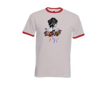 Pánské tričko s kontrastními lemy Dívka s motýly