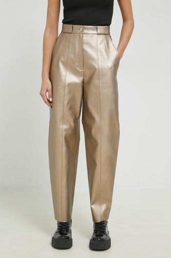 Kalhoty HUGO dámské, zlatá barva, jednoduché, high waist